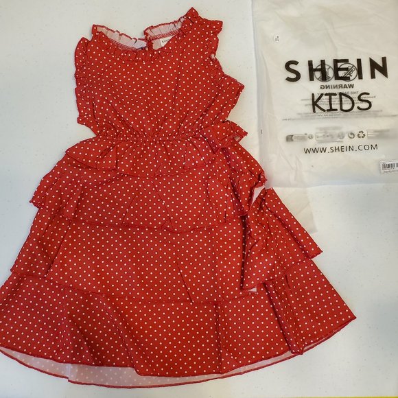 SHEIN Other - SHEIN Red Toddler Girls Polka Dot Ruffle Neck Layered Dress